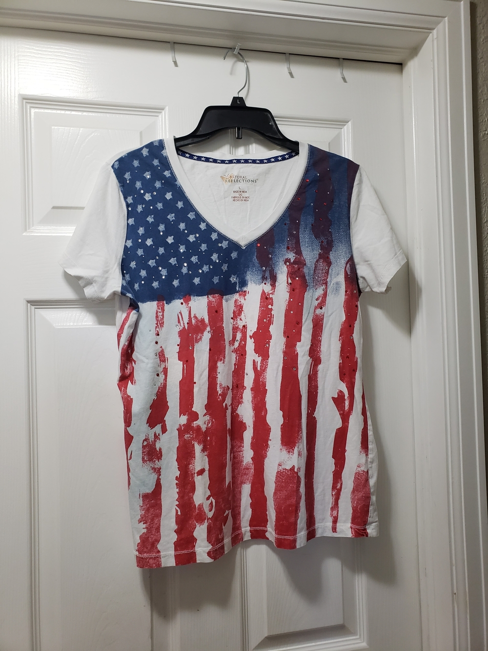 Natural Reflections Red, White & Blue V-Neck Tee with Stars